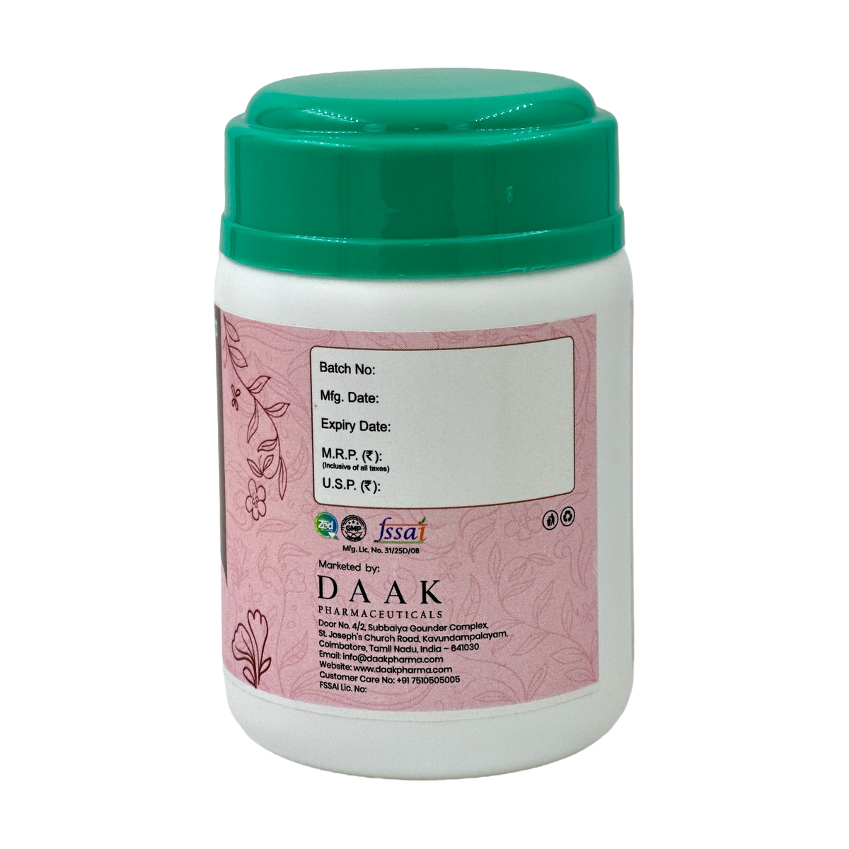 Slimnfit Powder pack photograph, marketer label with blank batch, date and price fields (background removed)